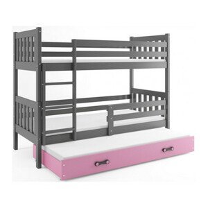 Detská posteľ CARINO s výsuvnou posteľou 80x190 cm - grafit Ružová