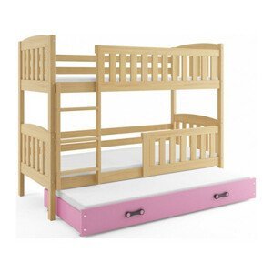Detská poschodová posteľ KUBUS s výsuvnou posteľou 90x200 cm - borovica Ružová
