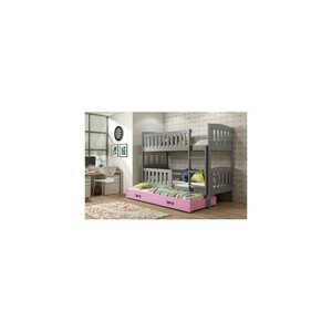 Detská poschodová posteľ KUBUS s výsuvnou posteľou 80x190 cm - grafit Ružová