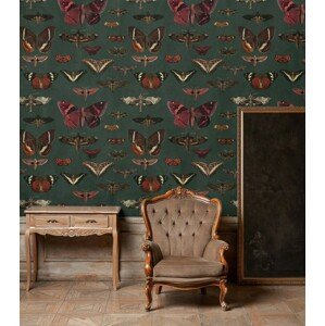 Wallcolours WALLCOLORS Butterflies Vert Wallpaper - tapeta POVRCH: Prowall Canvas