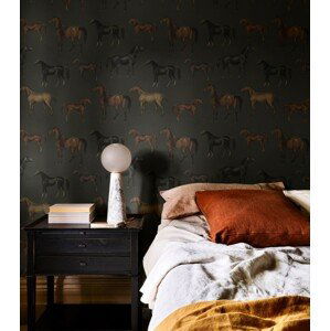 Wallcolours WALLCOLORS Horses olive wallpaper - tapeta POVRCH: Prowall Canvas