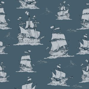 DEKORNIK Navy Blue Ships - Tapeta
