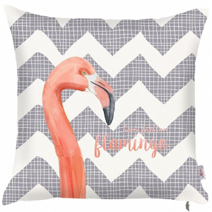 Sivá obliečka na vankúš Apolena Zigzag Flamingo, 43 × 43 cm