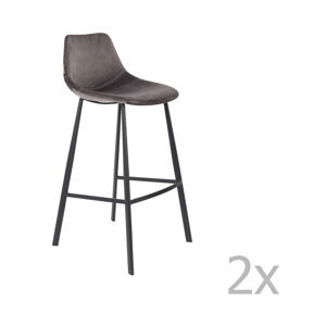 Sada 2 sivých barových stoličiek so zamatovým poťahom Dutchbone, výška 106 cm