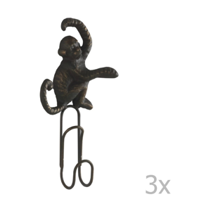 Sada 3 tmavosivých nástenných kovových vešiakov Geese Monkey