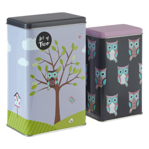 Sada 2 cínových úložných boxov Premier Housewares Barber Happy Owls