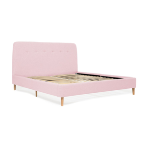 Pudrovo-ružová dvojlôžková posteľ s drevenými nohami Vivonita Mae, 140 × 200 cm