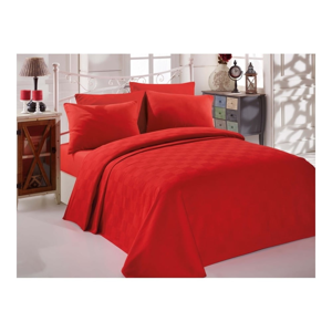 Červený bavlnený pléd cez posteľ na jednolôžko Single Pique Rojo, 160 × 235 cm