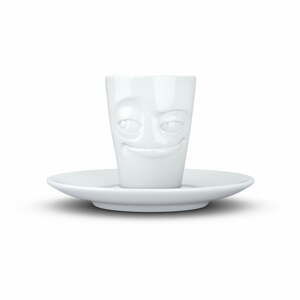 Biely usmievavý porcelánový hrnček na espresso s tanierikom 58products, objem 80 ml