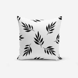 Čierno-biela obliečka na vankúš s prímesou bavlny Minimalist Cushion Covers Black White Leaf, 45 × 45 cm