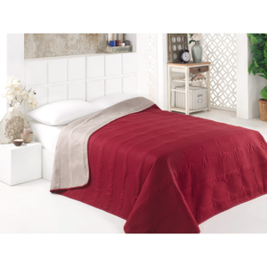 Sivo-červený obojstranný pléd na posteľ z mikrovlákna, 200 × 220 cm