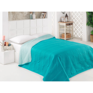 Tyrkysový obojstranný pléd na posteľ z mikrovlákna, 200 × 220 cm