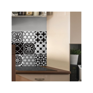 Sada 9 nástenných samolepiek Ambiance Classic Azulejos Black and White Shade, 10 × 10 cm