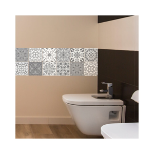 Sada 12 nástenných samolepiek Ambiance Wall Decal Tiles Grey and White Torino, 20 × 20 cm