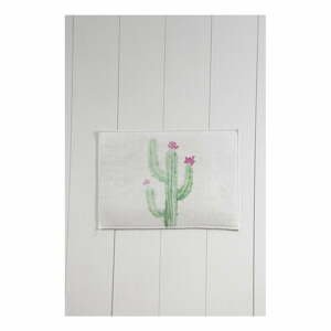 Bielo-zelená kúpeľňová predložka Tropica Cactus III, 60 × 40 cm