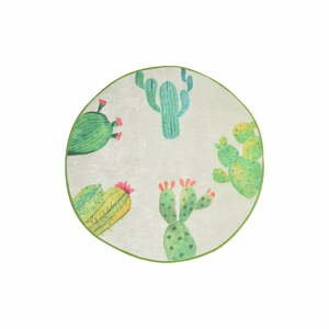Bielo-zelená kúpeľňová predložka Tropica Cactus I, ⌀ 100 cm