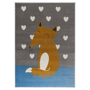 Sivý koberec s motívom líšky KICOTI Grey, 160 × 230 cm