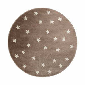 Hnedý okrúhly koberec s hviezdami KICOTI Stars, 80 × 80 cm