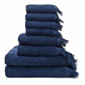 Sada 6 modrých uterákov a 2 osušiek zo 100 % bavlny Bonami
