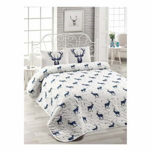 Set plédu cez posteľ a 2 obliečky na vankúš s prímesou bavlny Geyik Dark Blue, 200 x 220 cm
