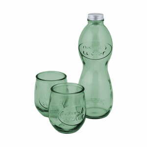 Set svetlozelenej fľaše na vodu a 2 pohárov z recyklovaného skla Esschert Design Water