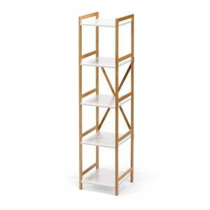 Biely úzky päťposchodový regál s bambusovou konštrukciou loomi.design Lora
