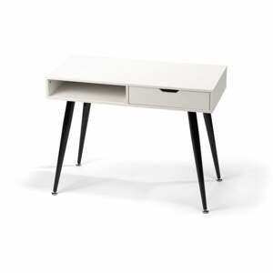 Biely písací stôl s čiernym kovovým podnožím loomi.design Diego, 100 x 50 cm