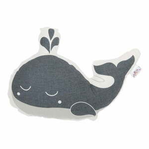 Sivý detský vankúšik s prímesou bavlny Apolena Pillow Toy Whale, 35 x 24 cm