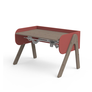 Tmavý hnedo-červený písací stôl z borovicového dreva s nastaviteľnou výškou Flexa Woody