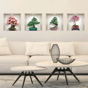 Sada 4 3D samolepiek na stenu Ambiance Bonsai of Seasons