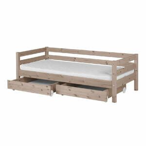 Hnedá detská posteľ z borovicového dreva s 2 zásuvkami Flexa Classic, 90 × 200 cm