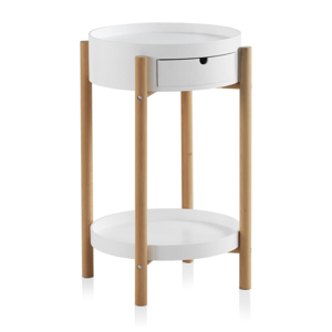 Biely príručný stolík so zásuvkou a nohami z bukového dreva Geese Nordic Style Malo