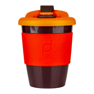 Oranžovo-hnedý cestovný hrnček na kávu Drink Pod Kofein, 340 ml