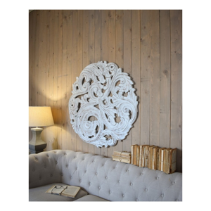 Biele nástenné dekorácie z mangového dreva Orchidea Milano Rosone Antique, ø 100 cm