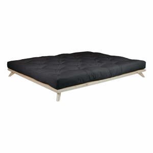 Dvojlôžková posteľ z borovicového dreva s matracom Karup Design Senza Double Latex Natural/Black, 160 × 200 cm
