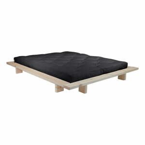 Dvojlôžková posteľ z borovicového dreva s matracom Karup Design Japan Double Latex Raw/Black, 140 × 200 cm