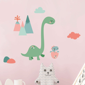 Nástenné detské samolepky Ambiance Mum and Baby Dinosaur