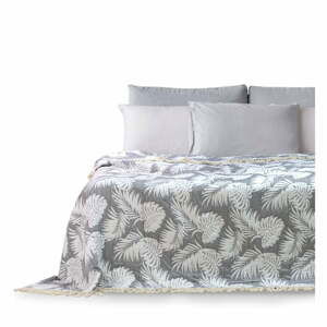 Sivý pléd cez posteľ DecoKing Tropical Leafes, 220 × 240 cm