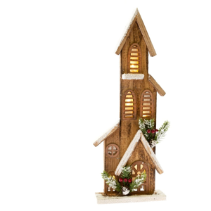 Drevená dekorácia v tvare domčeka so svetlom Dakls, výška 40 cm