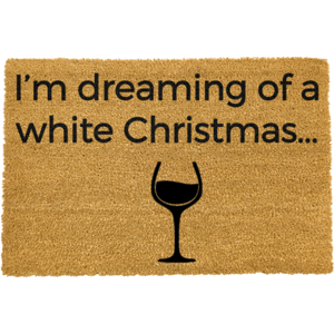 Čierna rohožka z prírodného kokosového vlákna Artsy Doormats White Wine Christmas, 40 x 60 cm