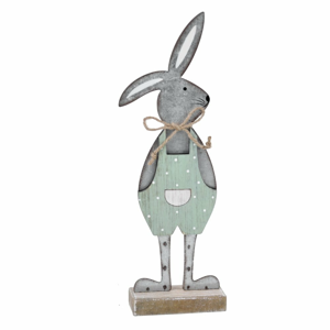 Sivá dekorácia na podstavci králik v zelených nohaviciach Ego Dekor 25,5 x 9 x 4 cm