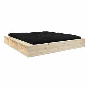 Dvojlôžková posteľ z masívneho dreva s úložným priestorom a čiernym futonom Double Latex Karup Design, 160 x 200 cm