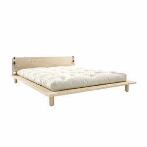 Dvojlôžková posteľ z masívneho dreva s čelom, lampičkami a matracom Double Latex Karup Design Peek, 160 x 200 cm