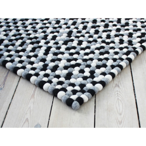 Čierno-biely guľôčkový vlnený koberec Wooldot Ball rugs, 100 x 150 cm