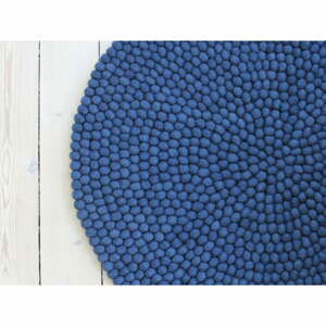 Modrý guľôčkový vlnený koberec Wooldot Ball rugs, ⌀ 140 cm