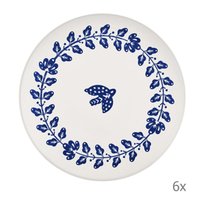 Sada 6 bielo-modrých porcelánových tanierov Mia Bloom, ⌀ 26 cm