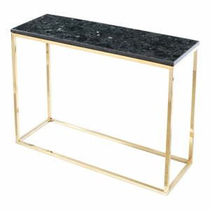 Čierny žulový konzolový stolík s podnožím v zlatej farbe, dĺžka 100 cm