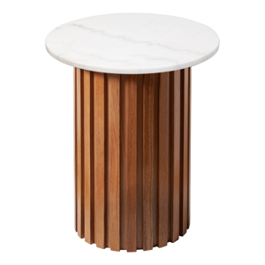 Biely mramorový stolík s dubovým podnožím RGE Moon, ⌀ 50 cm