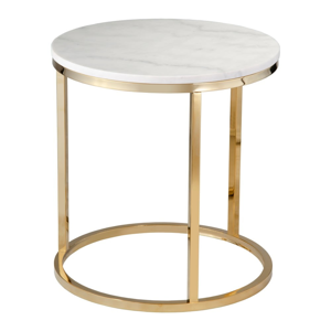 Biely mramorový stolík s podnožím v zlatej farbe RGE Accent, ⌀ 50 cm