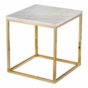 Biely mramorový stolík s podnožím v zlatej farbe RGE Accent, 50 x 50 cm
